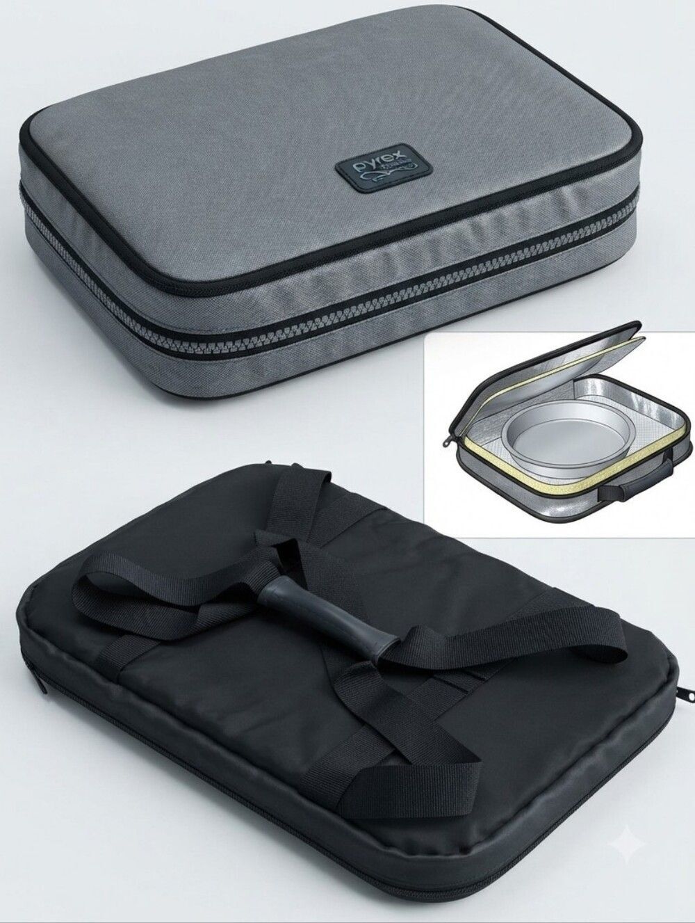 Pyrex Portables Insulated Tote Grey Baking Dish Casserole Carrier Travel Meal